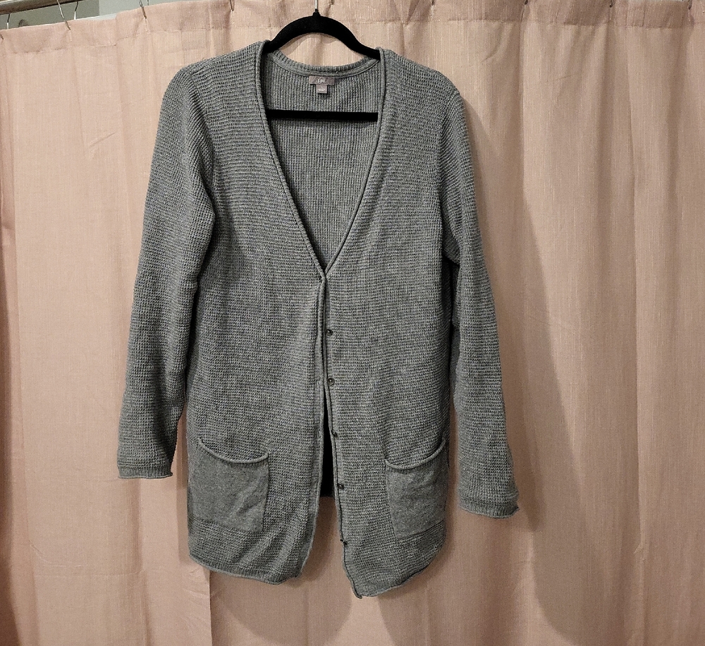 J. Jill Heathered Gray Button-Front Knit Cardigan